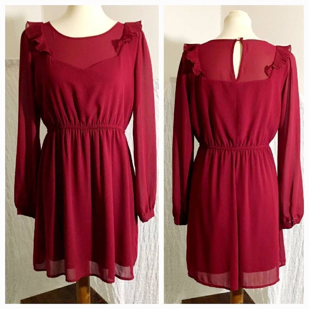 Forever 21 Burgandy Long Sleeve Dress Size L